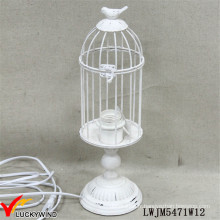 Vintage White Metal Iron Classic Table Lamp Cage Design